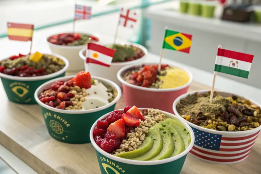 Acai bowls with unique toppings from around the world