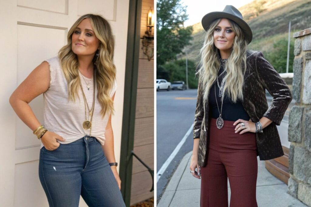 Lainey Wilson’s before and after weight loss comparison.