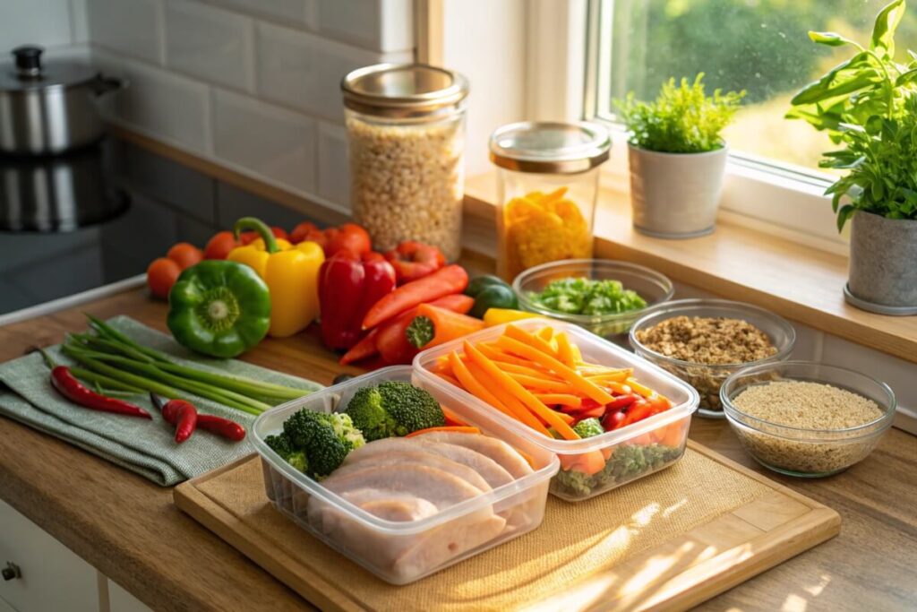 Healthy meal prep with fresh vegetables and lean protein.