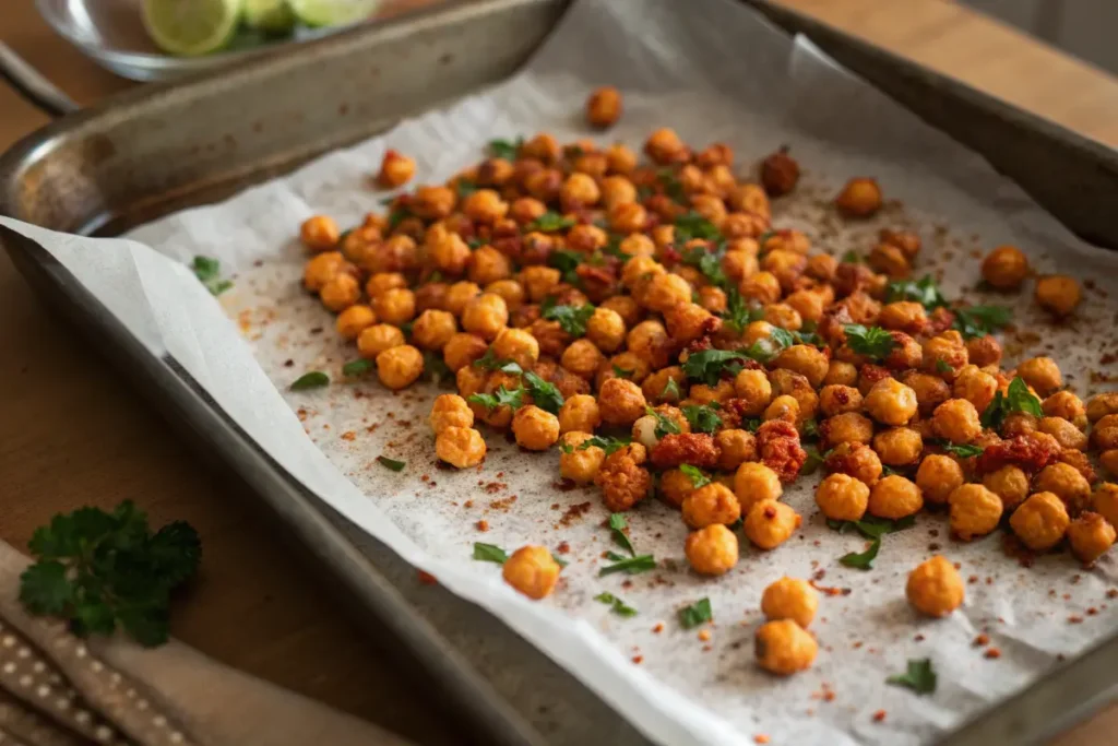 Roasted chickpeas with paprika and herbs, a savory diabetic snack