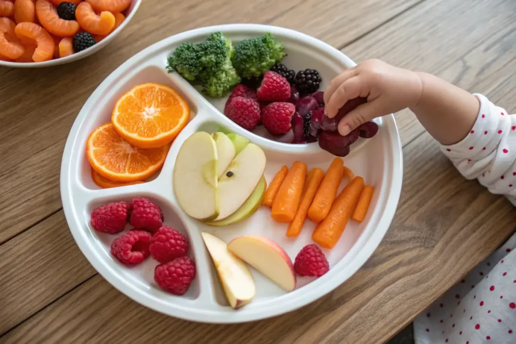 Divided plate with fruits and vegetables for preschoolers