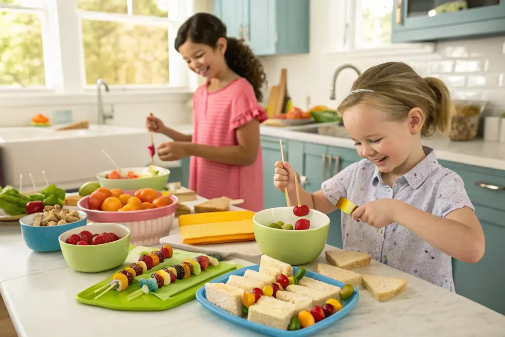 Kids making easy snacks in the kitchen