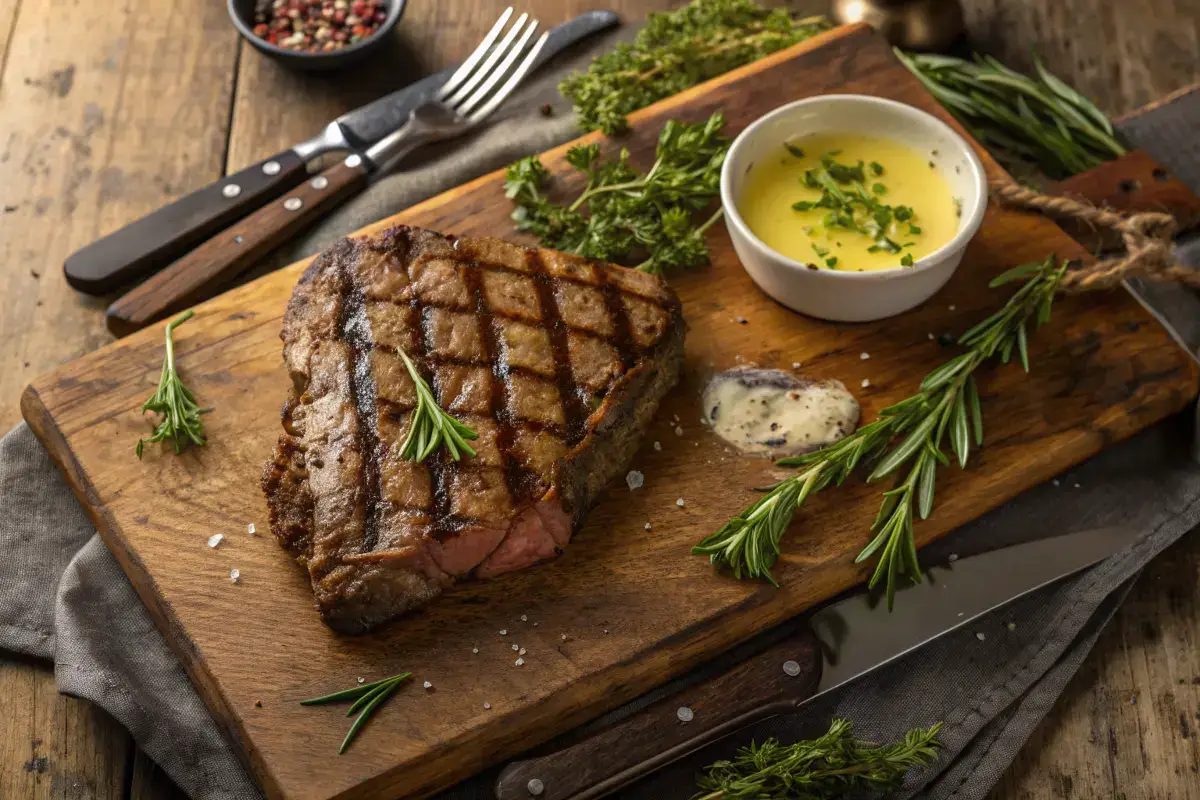 Grilled Ribeye Steak with Butter and Herbs