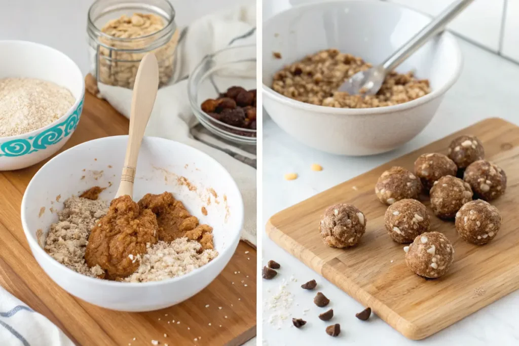 Step-by-step process of making no-bake energy bites