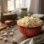 Plain air-popped popcorn in a bowl