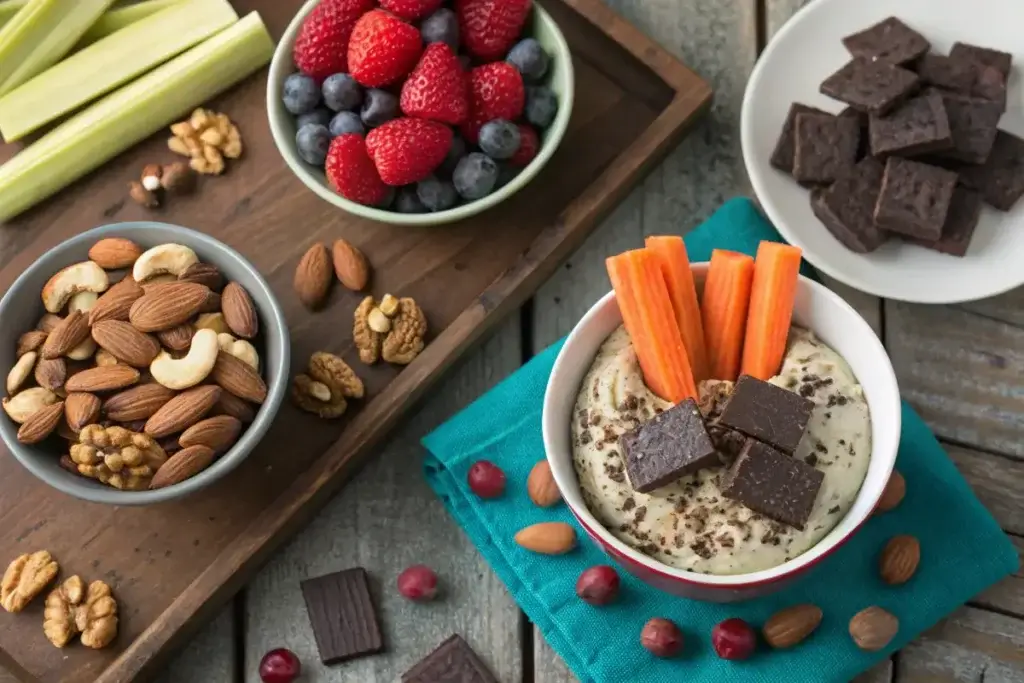 A variety of the best snacks for diabetics, featuring healthy and colorful options