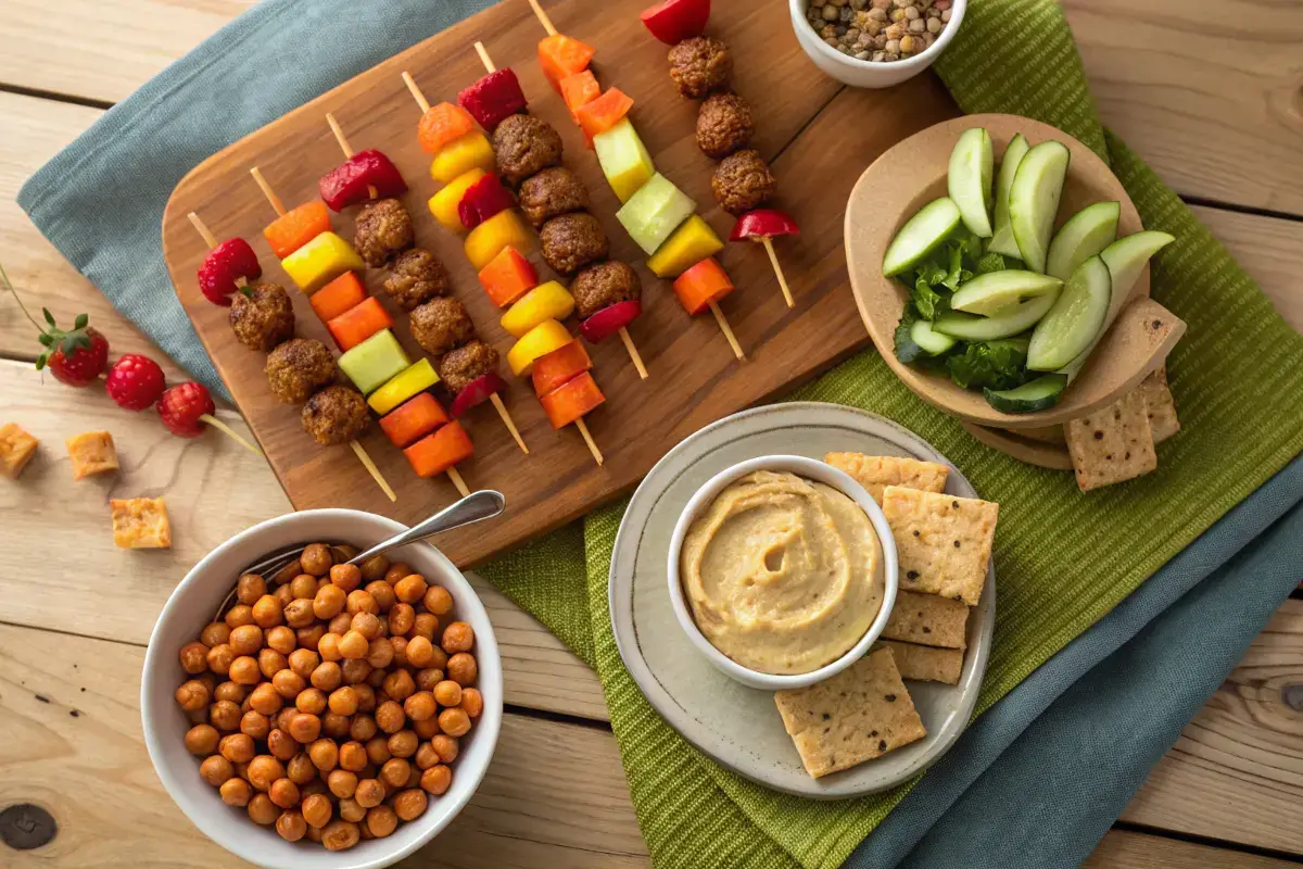 Assorted easy snacks on a wooden table