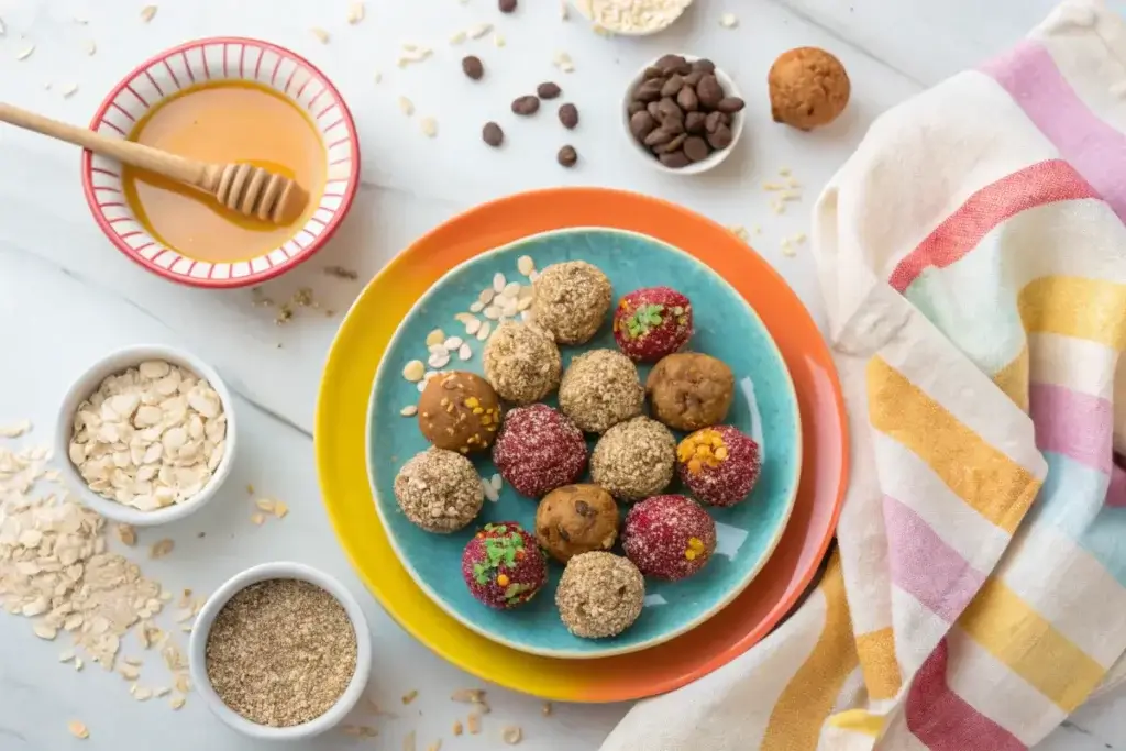 Colorful no-bake energy bites with kid-friendly ingredients