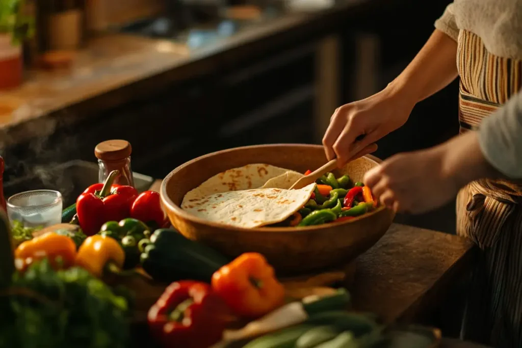 Child Cooking Veggie Quesadillas with Parent