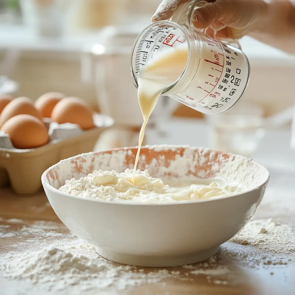  Measuring 16 ounces of milk for a recipe in a baking scene