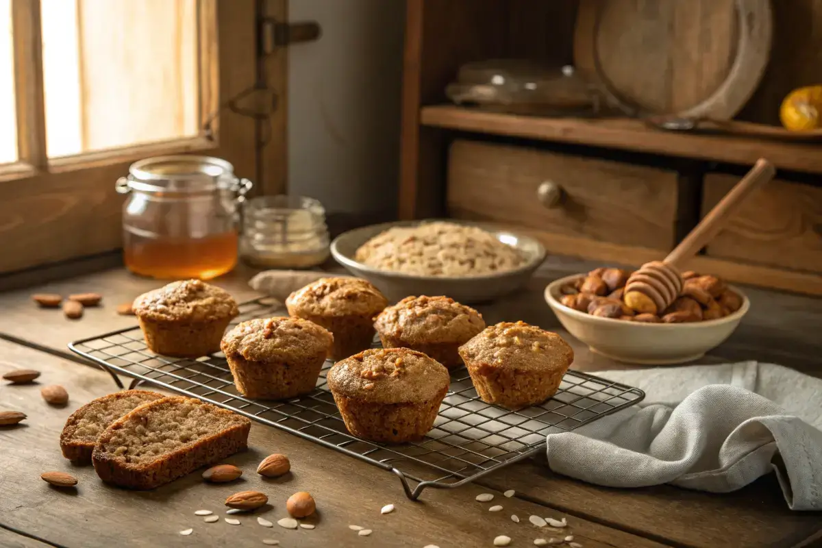 Healthy baked goods on a rustic kitchen table